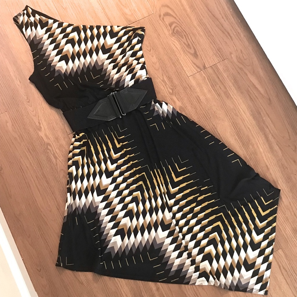 Bisou Bisou Retro Asymmetrical Dress & Belt Sz 12